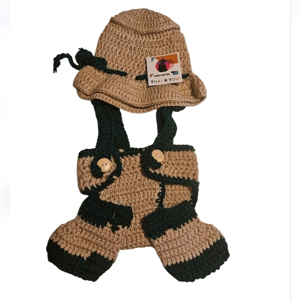 Hand Crafted Newborn 3-pc Set Crochet Photography props Hat diaper cover-up boot